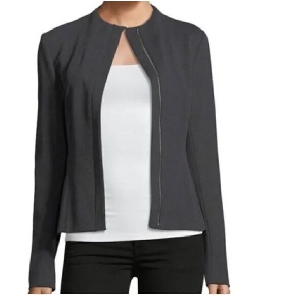 Theory Sculpted Knit Twill 2 Jacket Black Zip Front Size Small